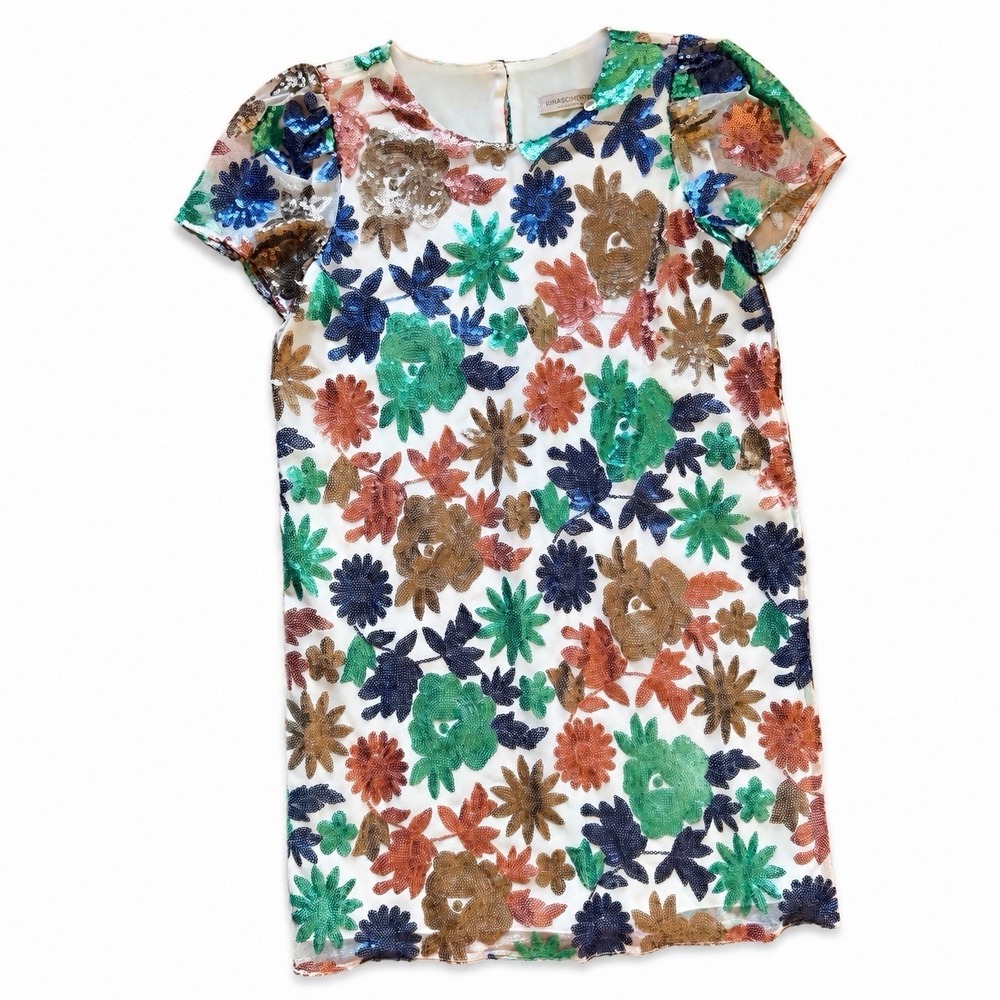 Rinascimento Italy Sequin Floral Shift Dress Size S Multicolor Cocktail